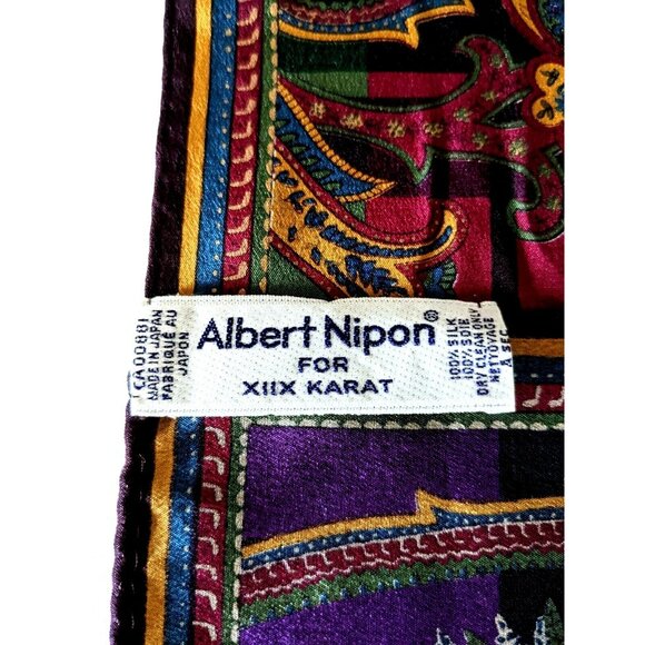 Albert Nipon Unisex Silk Scarf Rectangle Paisley Hand Rolled 52*10" Made InJapan - Picture 4 of 7
